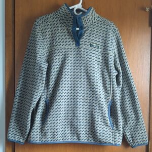 L.L. Bean Women's Blue and Tan  Quarter Zip Up Sweater